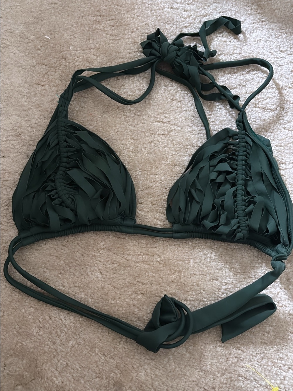 PQ Swim Isla Triangle Bikini Top Hand Woven Macrame Olive Green Size D